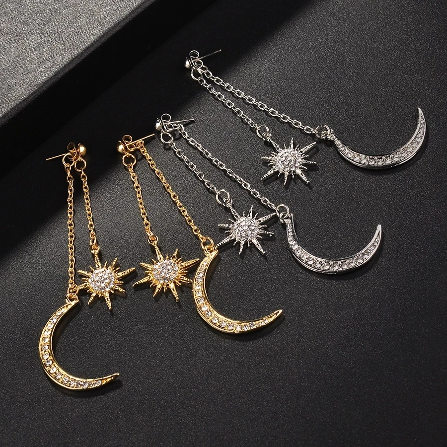 New Bohemian Retro Fashion Sun Moon Exaggerated Long Pendant Statement Versatile Earrings for Women Beach Party Jewelry