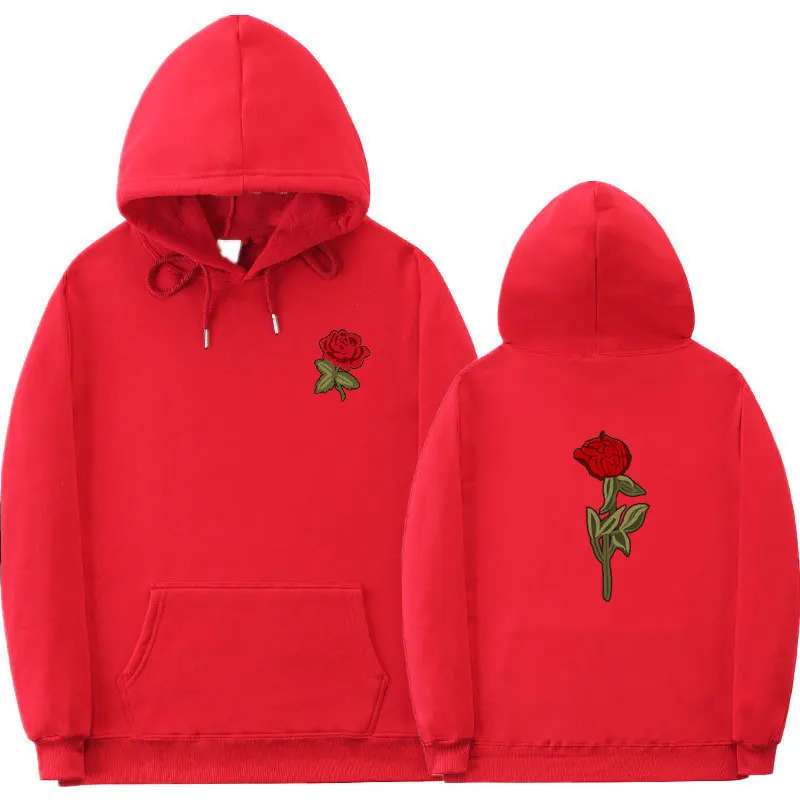 Spring and autumn streetwear hoodie rose simple print new Harajuku hoodie fashion unisexual sweatshirt men