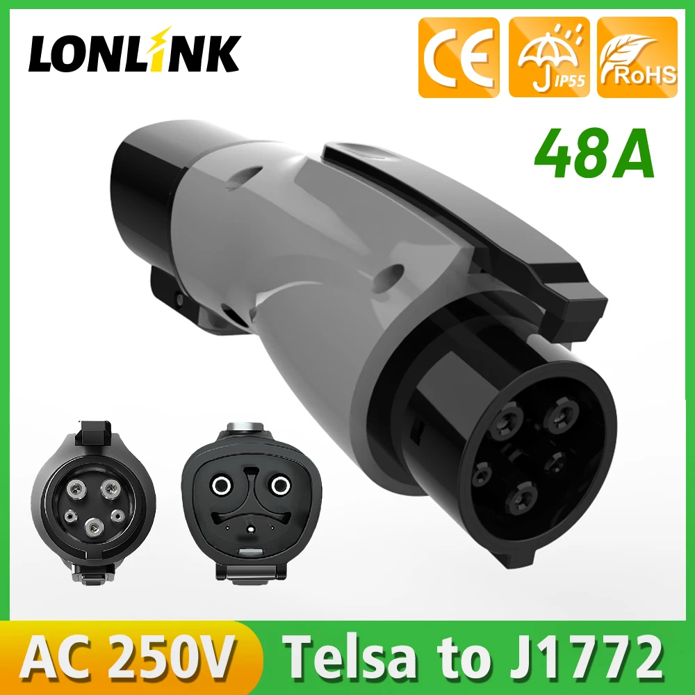 LONLINK EV Adapter For Tesla to J1772 Type1 EV Charger Adapter 240V 60A Waterproof Charging Adapter For Tesla Model 3/S/X/Y