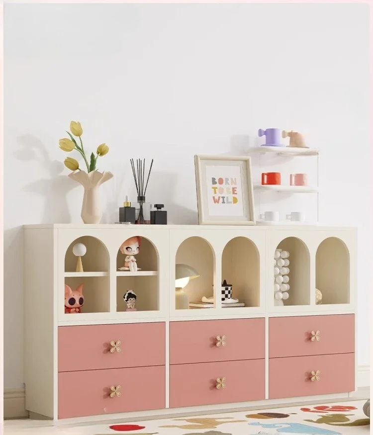 Retro rouge color, entrance cabinet, living room, low bookcase, floor-to-ceiling storage cabinet