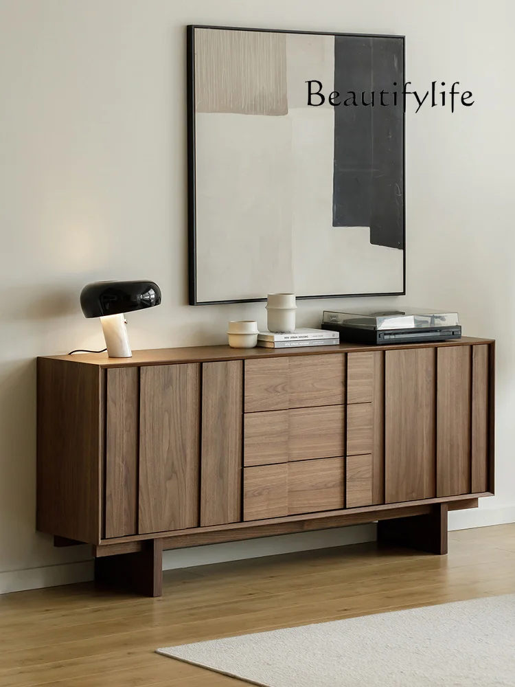 

Medieval black walnut retro dining side cabinet storage living room storage floor against the wall simple household