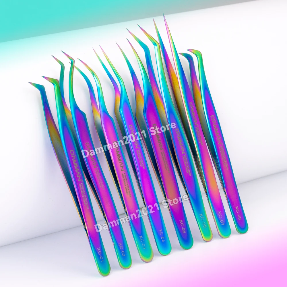 Profesjonalne pęsety do rzęs Damman do przedłużania rzęs, kolorowe pęsety ze stali nierdzewnej do przedłużania rzęs, narzędzia do makijażu