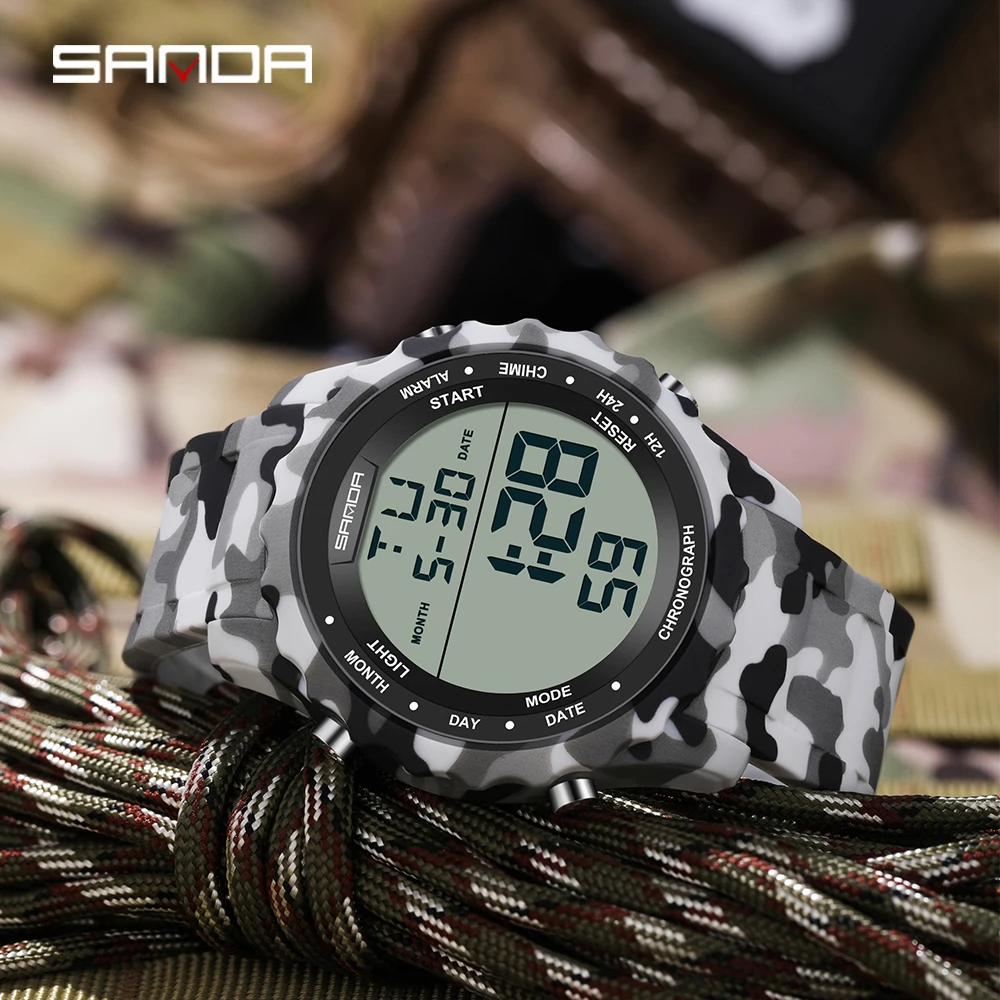 SANDA 2025 Top Brand G Style Camouflage Military LED Digital Men Waterproof Clock Outdoor Sport Watches Male Electronic Watch
