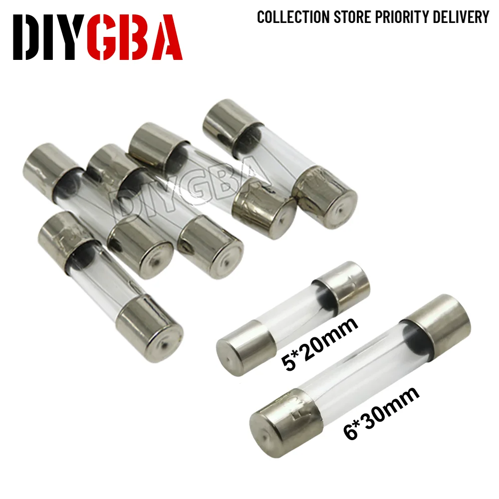 10PCS 5*20mm 6*30mm Fast Blow Glass Tube Fuses 5x20 6x30 250V 0.1 0.5 1 2 3 3.15 4 5 6 7 8 10 12 15 20 25 30A AMP Fuse