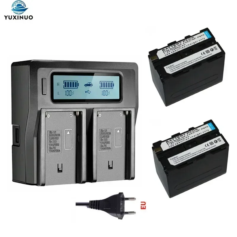 7.2V 7200mAh NP F960 F970 F950 Camera Battery + Ultra Fast LCD Dual Charger for SONY F550 F570 QM91D PLM-100 MVC-FD91 CCD-RV100