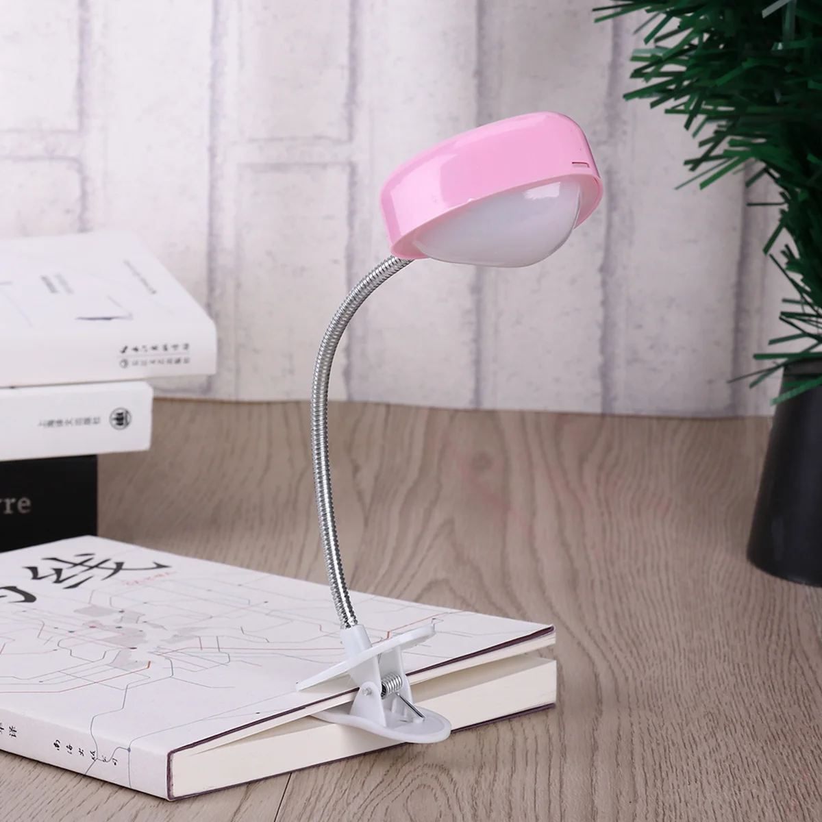 LED Desk Lamp with Clip Pink USB Powered Eye Protection Reading Light Adjustable Gooseneck Clamp for Bedside Bookshelf Study