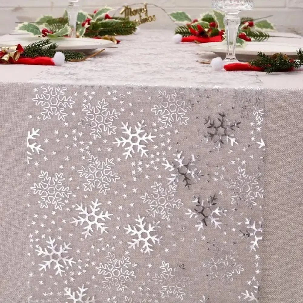 28*275CM Organza Snowflake Christmas Table Runner, Sparkly Glitter Golden/Silver Metallic Dining Table Decoration For 2025 Xmas