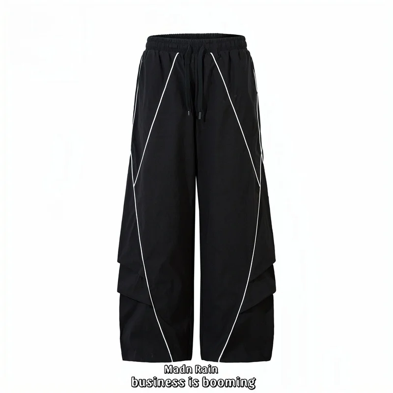 

Loose Fit Hip Hop Work Pants Men Women Straight Leg Pants Reflective Strip Design Casual Trousers Madn Rain American Sle