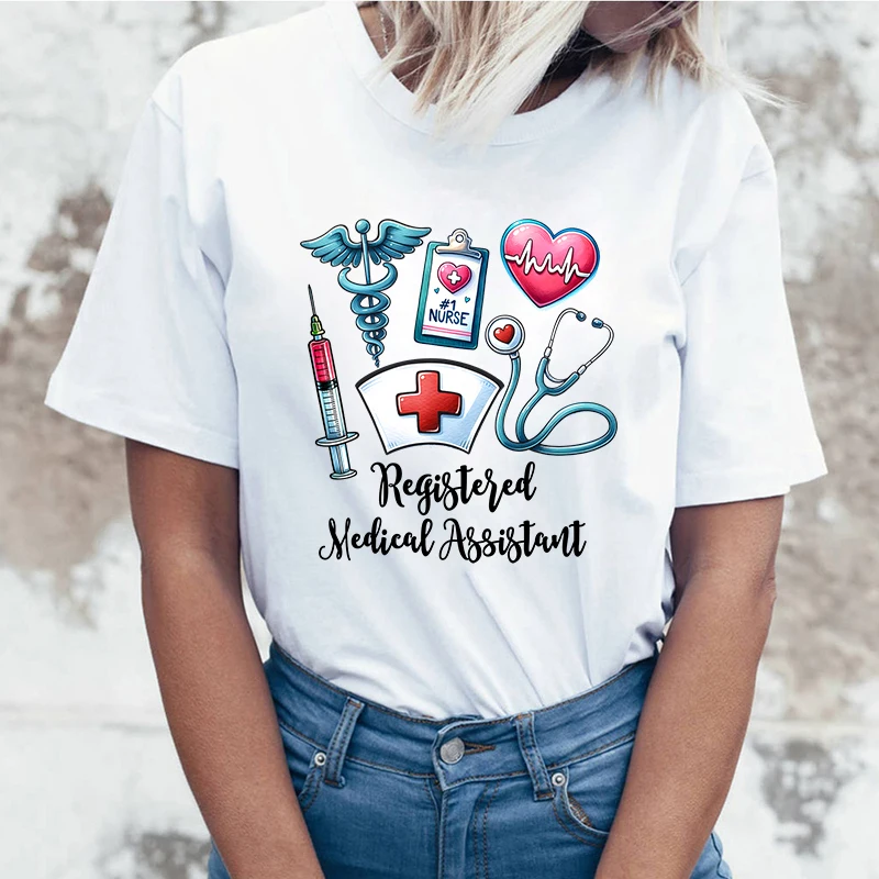 

Registered Hedical Assistant Letter Print Short Sleeve T Shirts Women'S Crew Neck T-Shirts Summer Comfy Soft Tees Tops