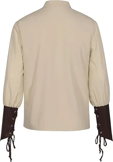 قميص رجالي من عصر النهضة في العصور الوسطى برباط علوي قميص قرصان Steampunk عتيق بأكمام طويلة زي فايكنغ #5