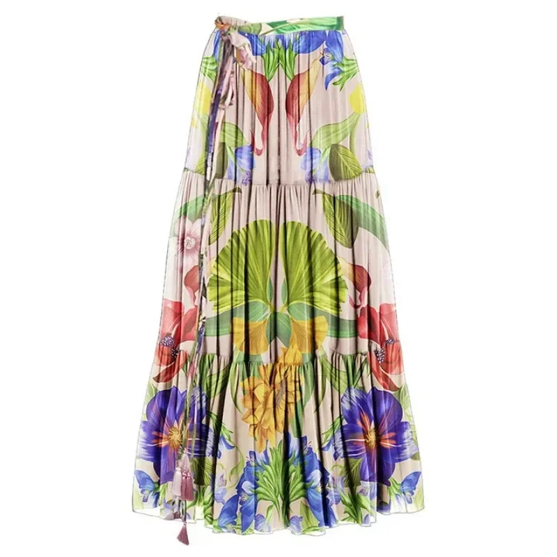 Mulheres roupa de banho com decote em v manga longa flores impresso maiô de uma peça e saia beachwear maiô biquíni duas peças