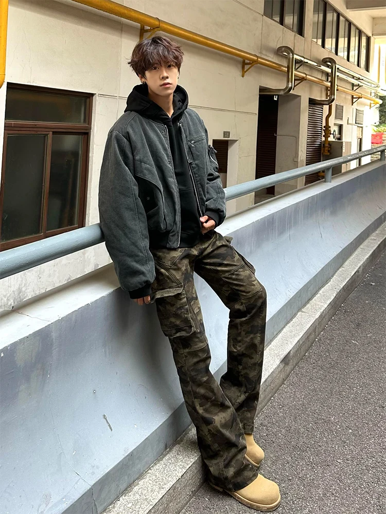 

American High Street Camouflage Pants Men's Multi-Pocket Logging Workwear Straight Leg Slimming Long Trousers Casual Jeans