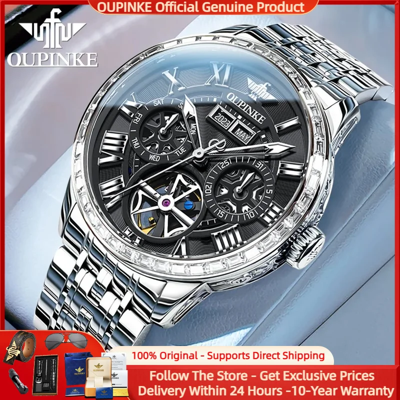 

OUPINKE 3252 Hollow Flywheel Men Automatic Mechanical Watch Luxury Date Week Roman Scale Sapphire Mirror Waterproof Men Watch