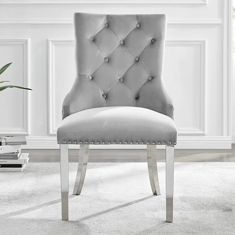 Modern light luxury stainless steel chair cafe hotel chair backrest flannel buckle dining table and color can be cus