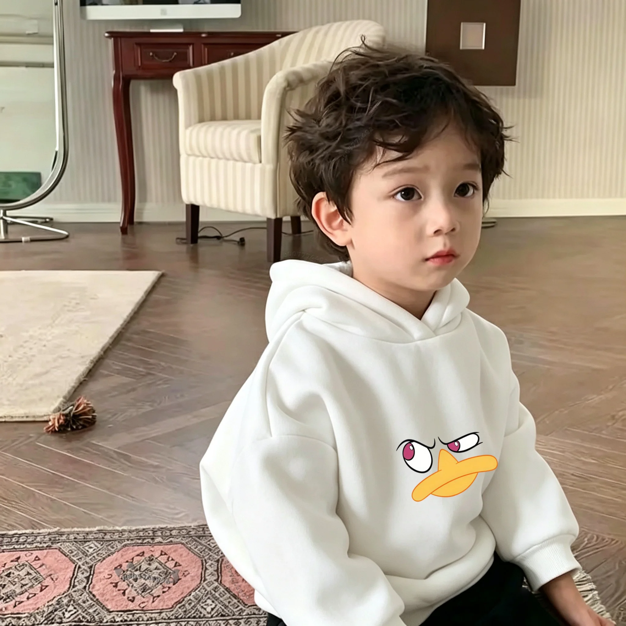 Y2K fun cartoon duck-shaped pattern printed hooded sweatshirt - your latest style boys' girls' loose casual top