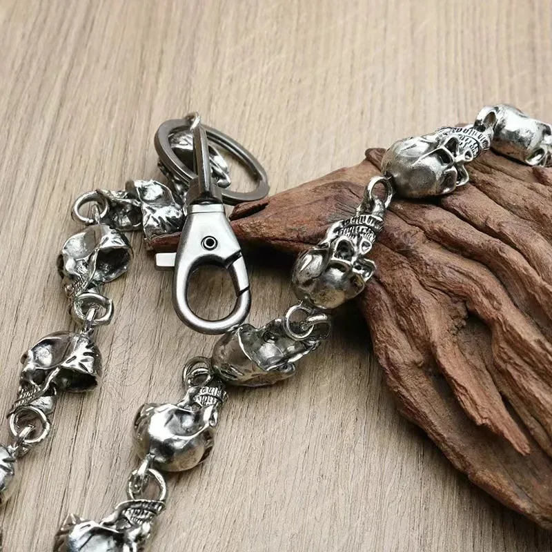 Retro Skull Pants Chain Distressed Metal Motorcycle Biker Distressed Metal Motorcycle Biker