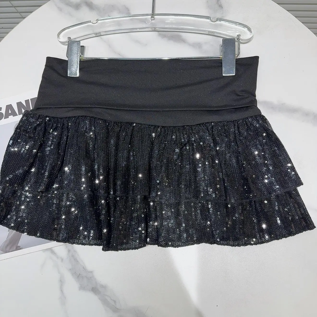 2024 Winter New Sexy Lady Splicing High Waist Sequin Skirt Miniskirt Cake Skirt Short Tutu Skirt for Women