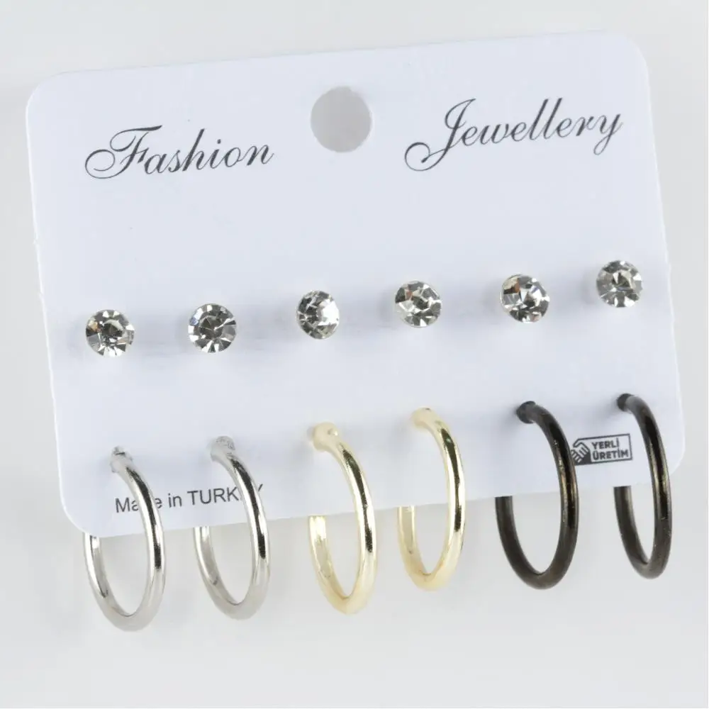 12'li Metal Ring Earrings 2 cm