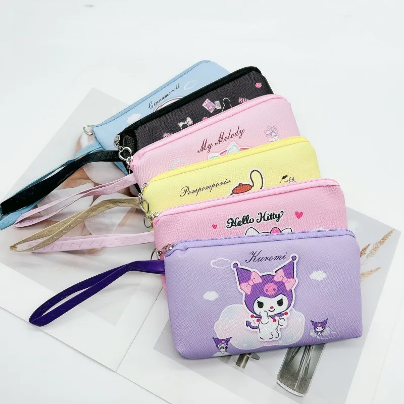 24 pcs/lot Sanrio Kitty Kuromi Melody Cinnamoroll Pencil Case Cute Pencil Box Coin Purse Stationery Pen Bag School Supplies