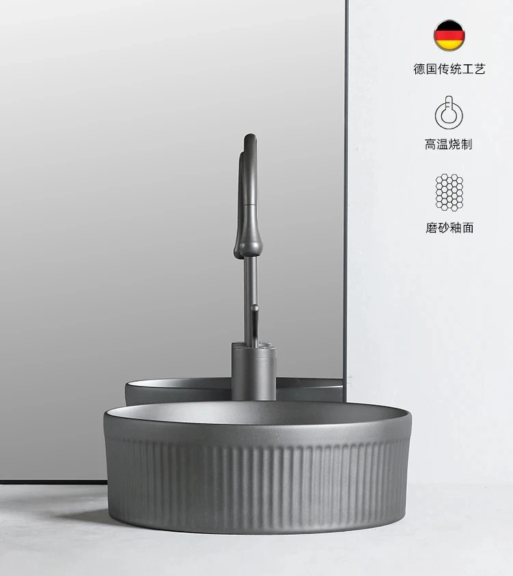 

Hotel stage basin bathroom ceramic sink Wash Basin home decoration pure round gray-black color sink wash hands and face