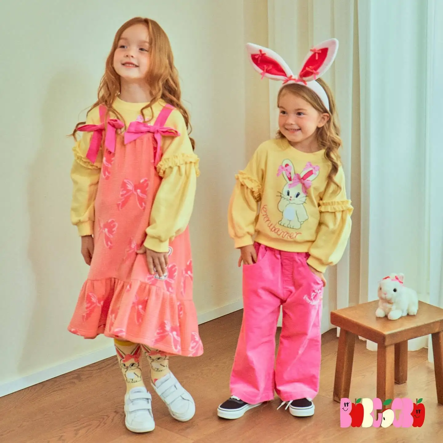 Girl's Sports Shirt 2024 Autumn New Cartoon Rabbit Fashion Hoodie Pure Cotton Cute Pink Girl Wide Leg Pants Children's Clothing