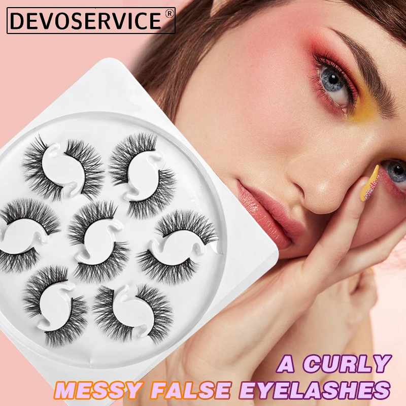 DEVOSERVICE 7 Pairs Natural Long Fluffy Lashes A Curl False Eyelashes Dramatic Cosplay Faux Mink Fake Lashes Makeup Wholesale