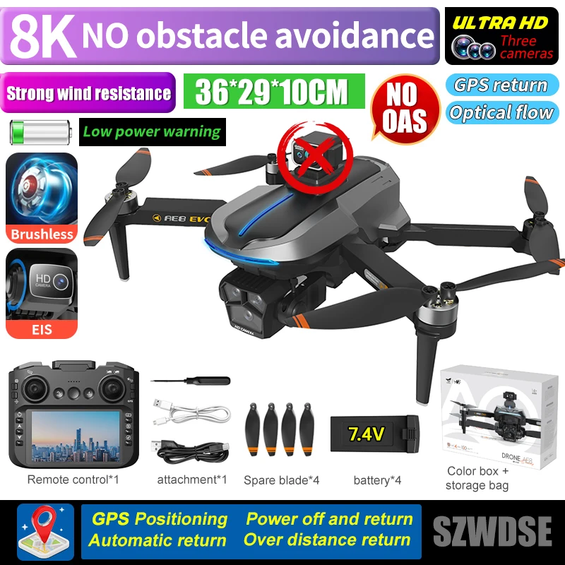 AE8 Brushless Drone 8K Professional HD Camera Drones 5G WIFI FPV Video 8k UAV With Screen Remote Control RC Quadcopter Dron