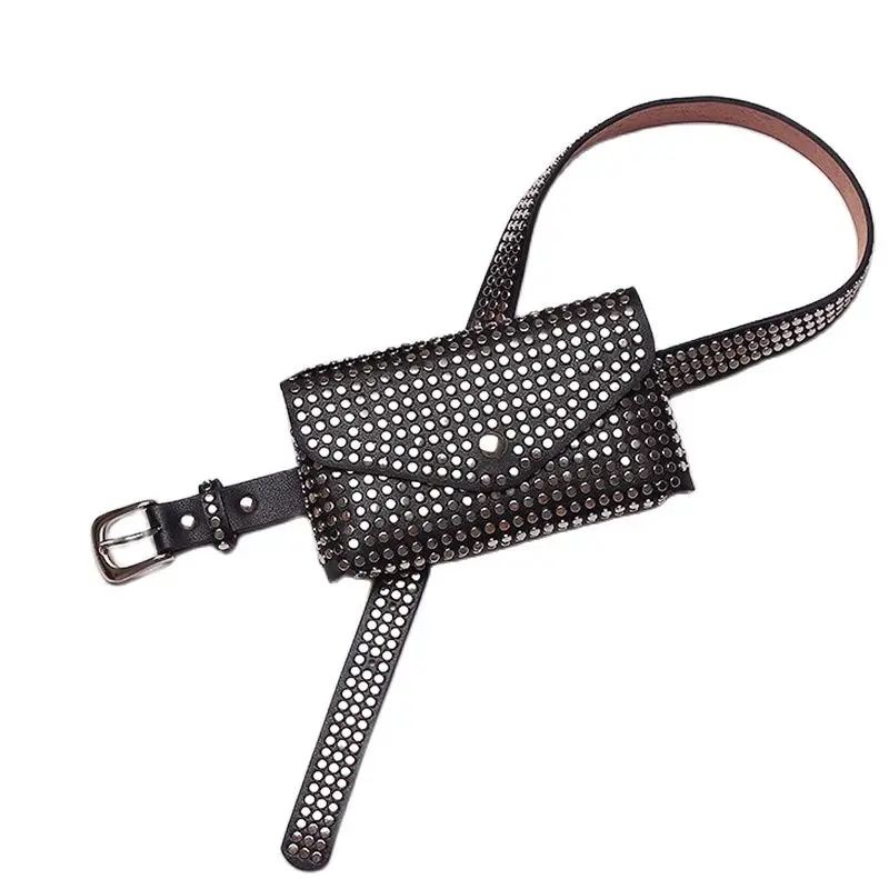 Neue Mode Vielseitige Handy Kleine Waistpack Punk Stil Niet Schwarz Gürtel Stil Tasche frauen Feine Gürtel Dekoration – Detail 2