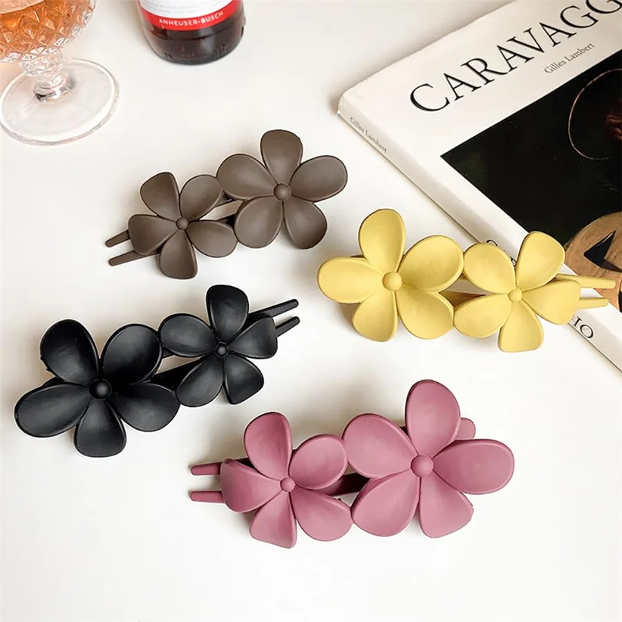 4Pcs flower Hair Clips Matte French Hair Barrette Black Floral Hairpins Hair Claw Clips Non-Slip Hair Clamps Grab Elegant Hair A