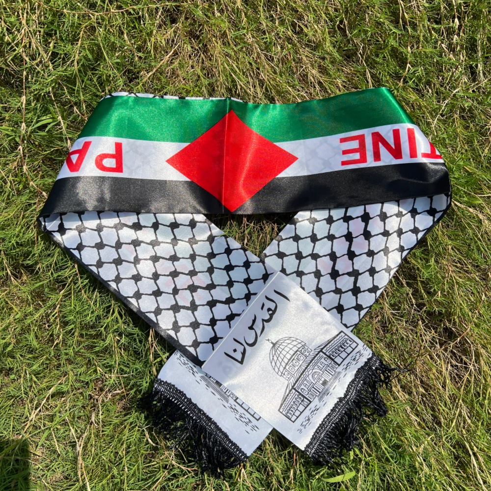 وشاح فلسطين 130 × 14 سم وجه ستان مطبوع فلسطين علم اليوم الوطني خريطة القصر وشاح شال #2