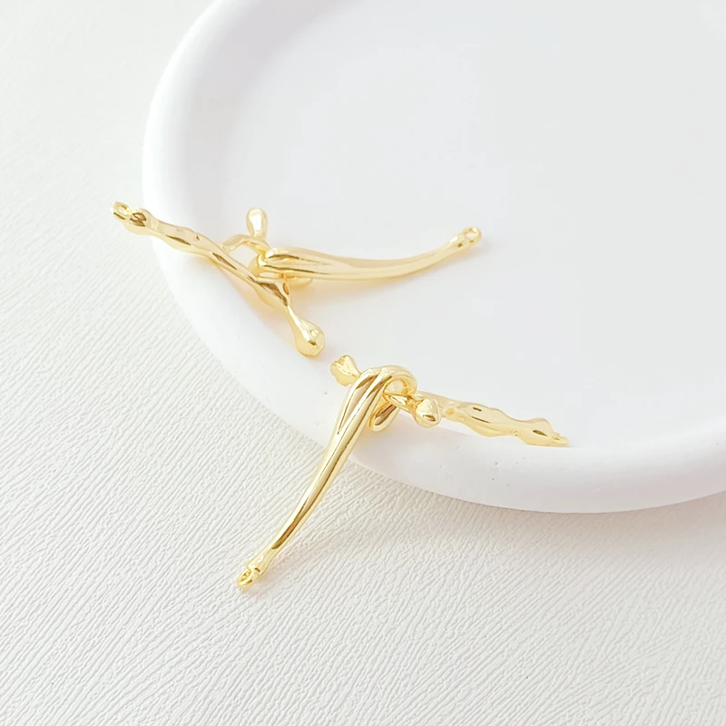 2 Pieces 18K Copper Clad Gold Irregular Hook Double Hanging Connection Buckle Handmade DIY Jewelry Necklace Buckle Accessories