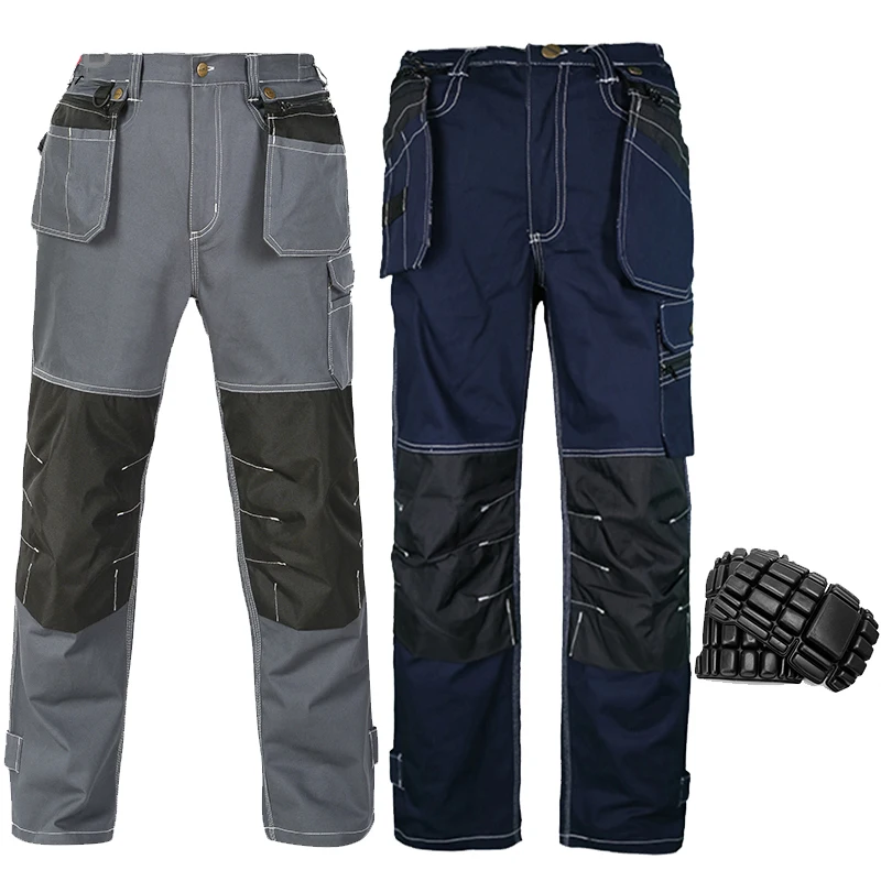 Pantalones de trabajo para hombre, algodón mecánico con rodilleras, pantalones de construcción, trabajo para hombre, pantalones Cargo con múltiples bolsillos para hombre