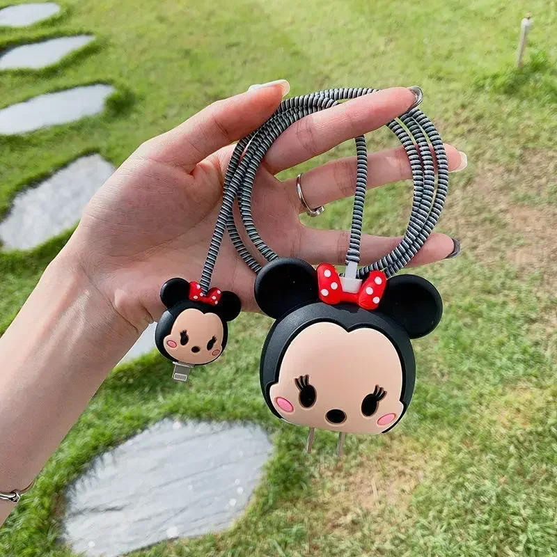 Disney Stitch Datakabel Beschermhoes Set Kawaii Mickey Minnie Creative Wrap Usb Cartoon Anime Sticker Siliconen Vorm Geschenken