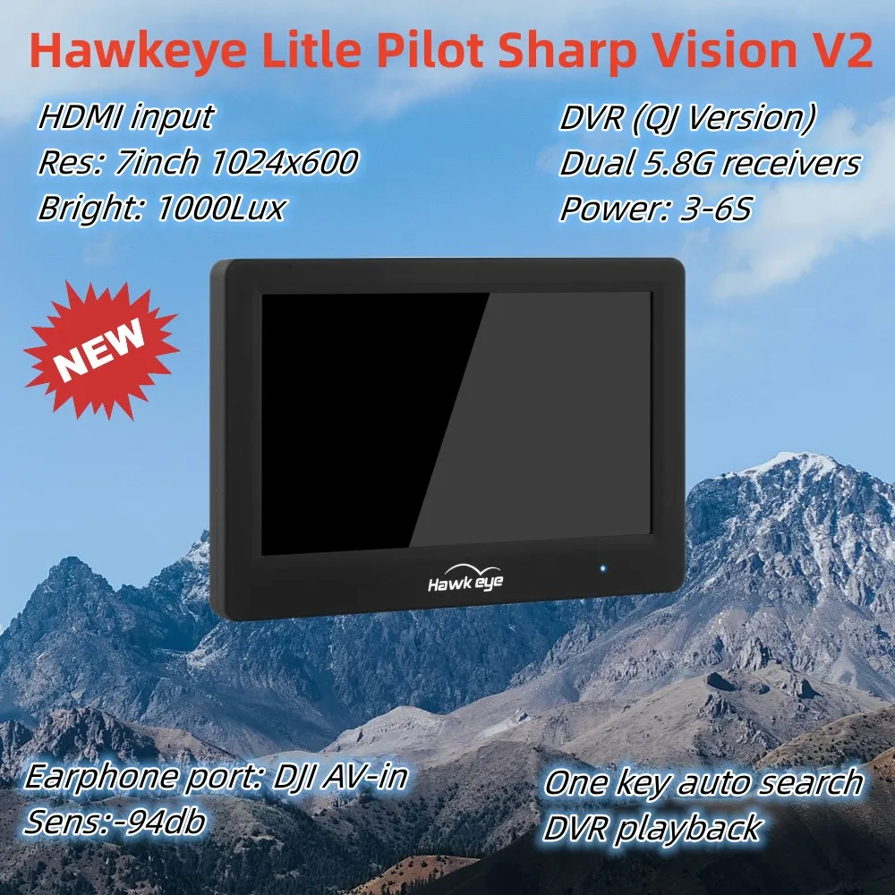 Hawkeye Litle Pilot Sharp Vision V2 7 inch 1000LUX FPV Monitor DVR HDMI 5.8GHZ 48CH 1024×600 Ground Station For FPV RACING DRONE