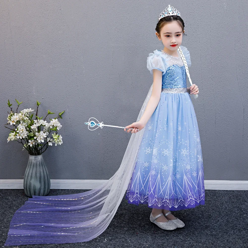 Elsa Girls Princess Costumes Children Elsa Sequins Fantasy Kids Cosplay Frozen Snow Queen Clothes Halloween Carnival Party Dress