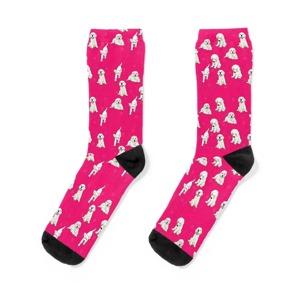 Pink golden retriever puppy Socks christmass gift Stockings halloween Novelties Luxury Woman Socks Men's