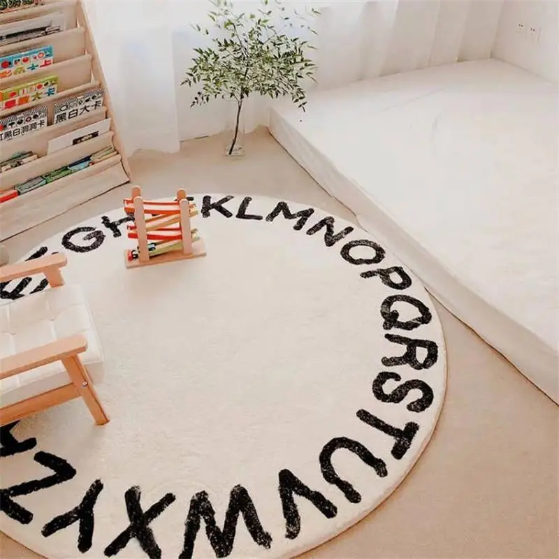 Cartoon Alphabet Round Carpet Kids Room Home Soft Rugs For Bedroom Sofa Coffee Table Floor Mat Children Crawling Tatami Area Rug