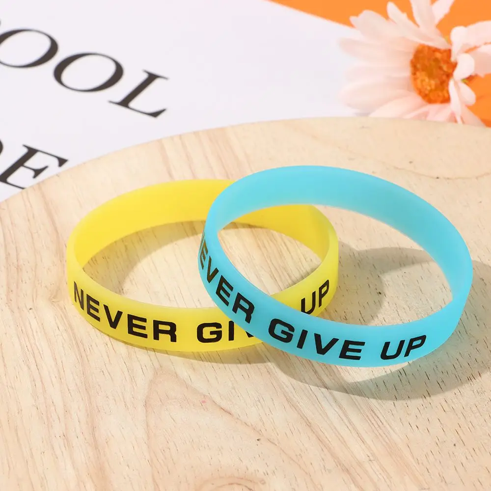 Motivational Teens Silicone Wristband Luminous Rubber Bracelet Men Women Sport Cuff Bangle Never Give Up