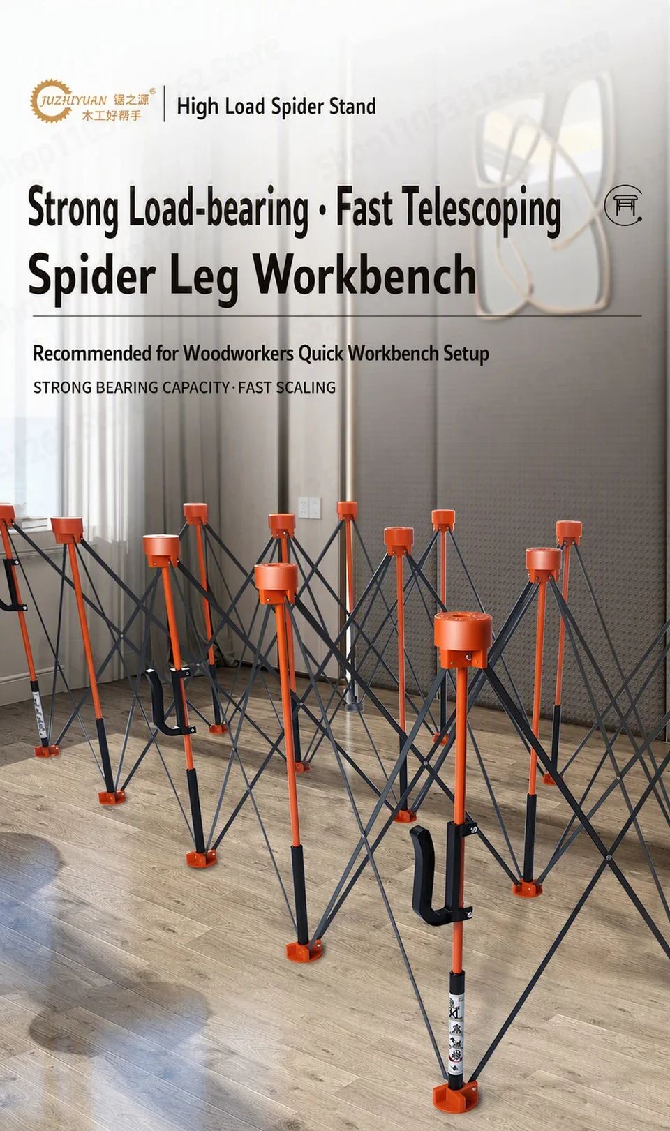 Heavy Duty Spider Workbench 3500kg Max, Folding Stand Bag, Quick Setup No Tool, Woodworking Garage Support 4 6 8 10 12 15 Legs