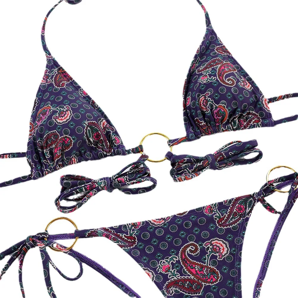 Traje de baño sexy para mujer Conjunto de bikini halter 2025 Nuevo traje de baño estampado Traje de baño para mujer