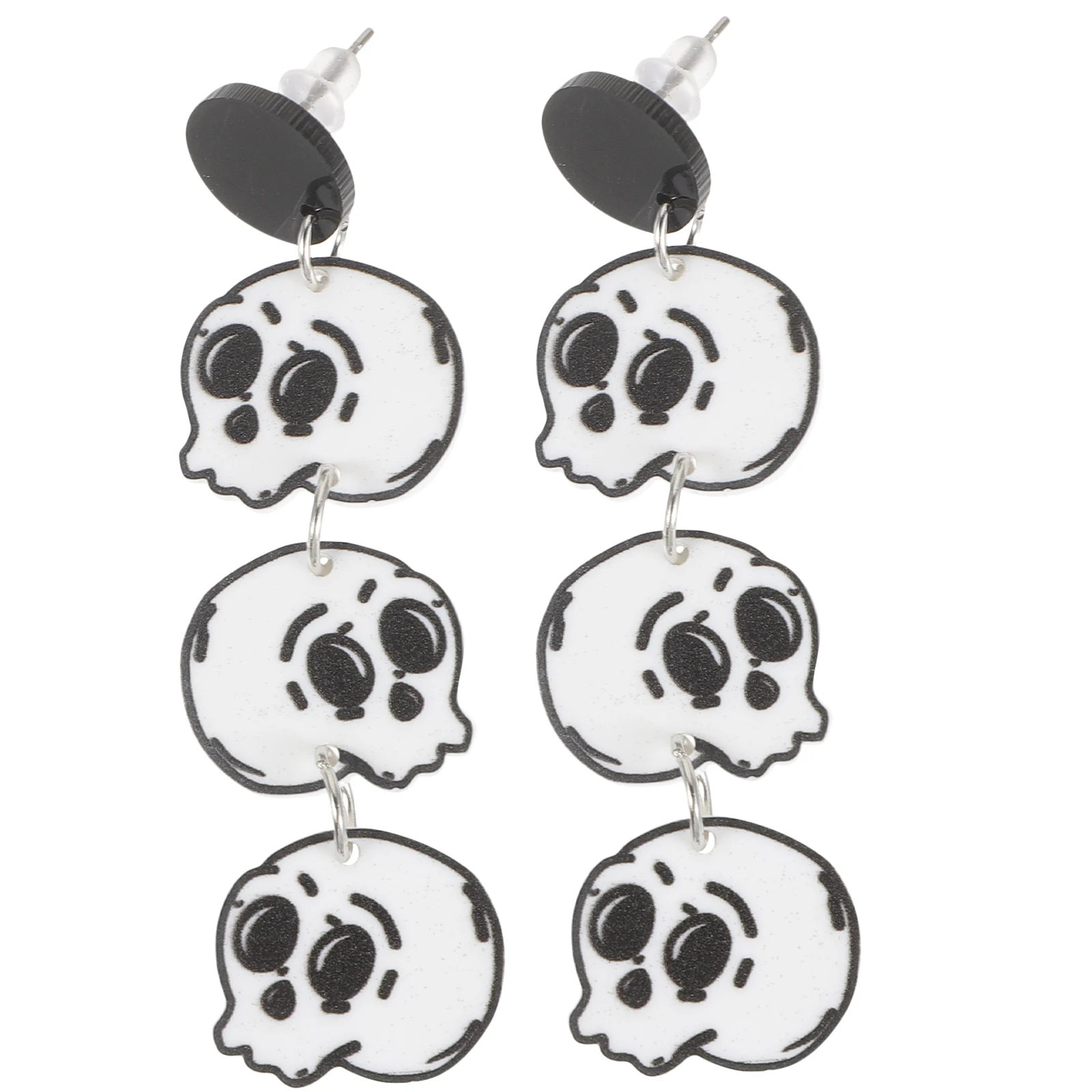 

2pcs Skull Head Earrings Light Gray Small Size Women Halloween Gothic Metal Stud Earrings Ladies Dangle Ear Jewelry Accessories