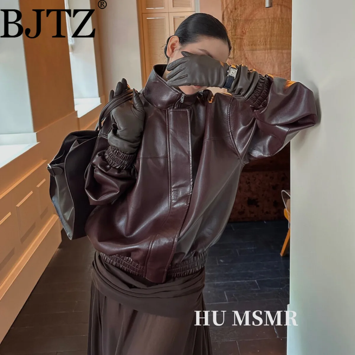 

BJTZ 2025 винтажная куртка из искусственной кожи женская верхняя одежда из искусственной кожи в стиле ретро классическое универсальное ветрозащитное пальто осеннее шикарное повседневное
