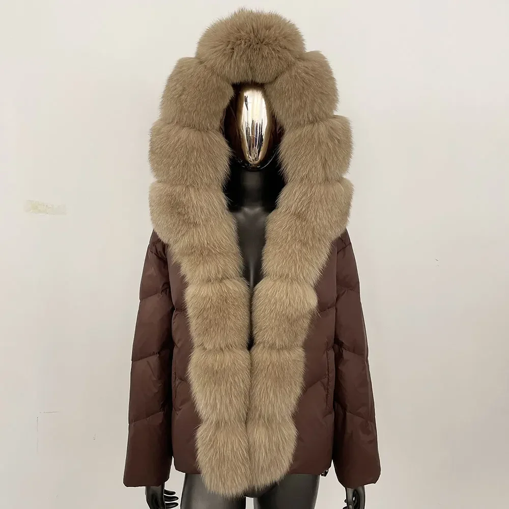 Fashion Winter Women Coat Winter Jacket Women Real Natural Fox Thick Warm Mid-length White Duck Down Jacket Casual Overwears