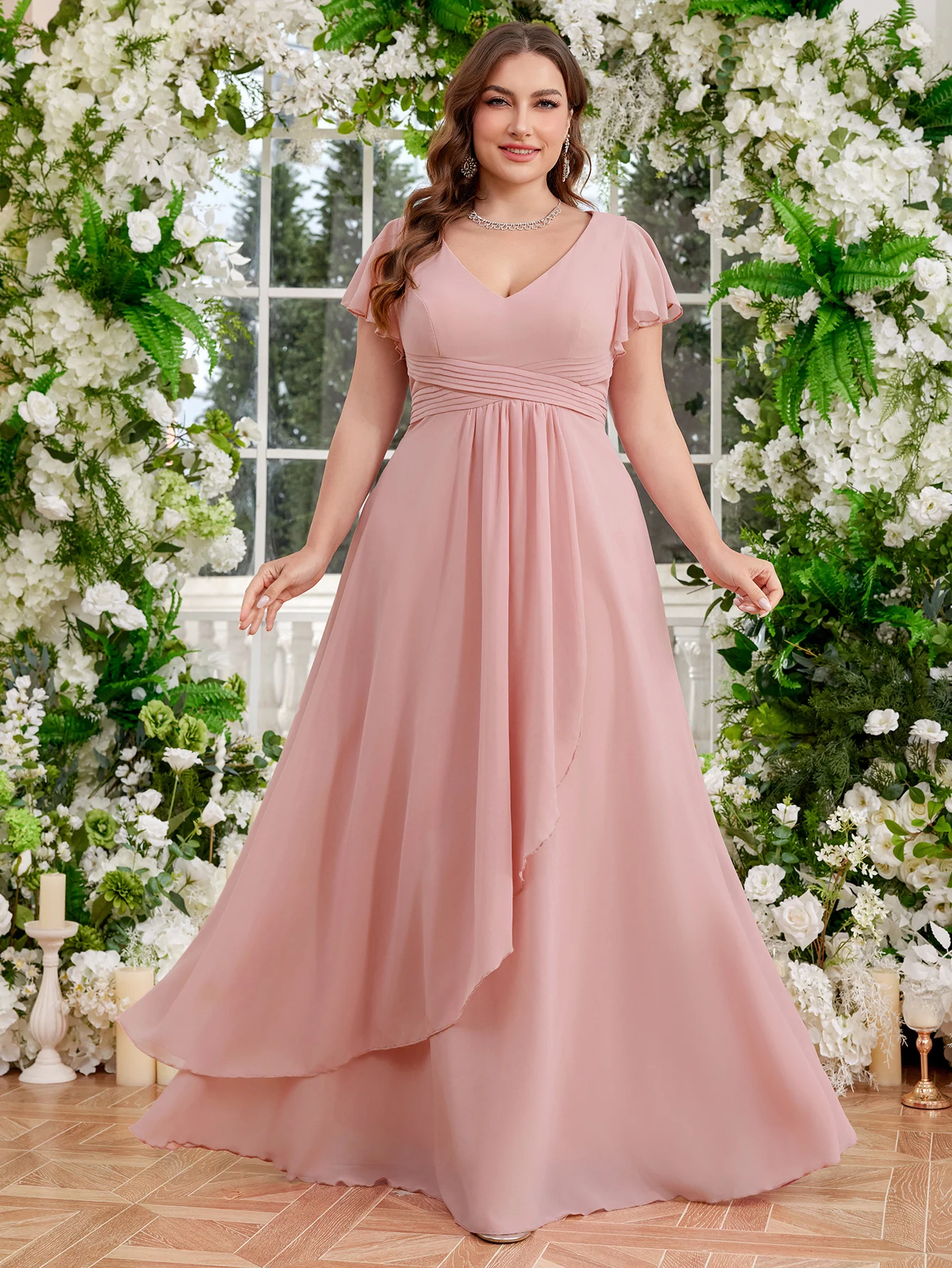 فستان سهرة من UNITHORSE بياقة على شكل قلب وخصر مطوي وأكمام قصيرة وحاشية مزخرفة فستان كوكتيل أنيق للنساء #3