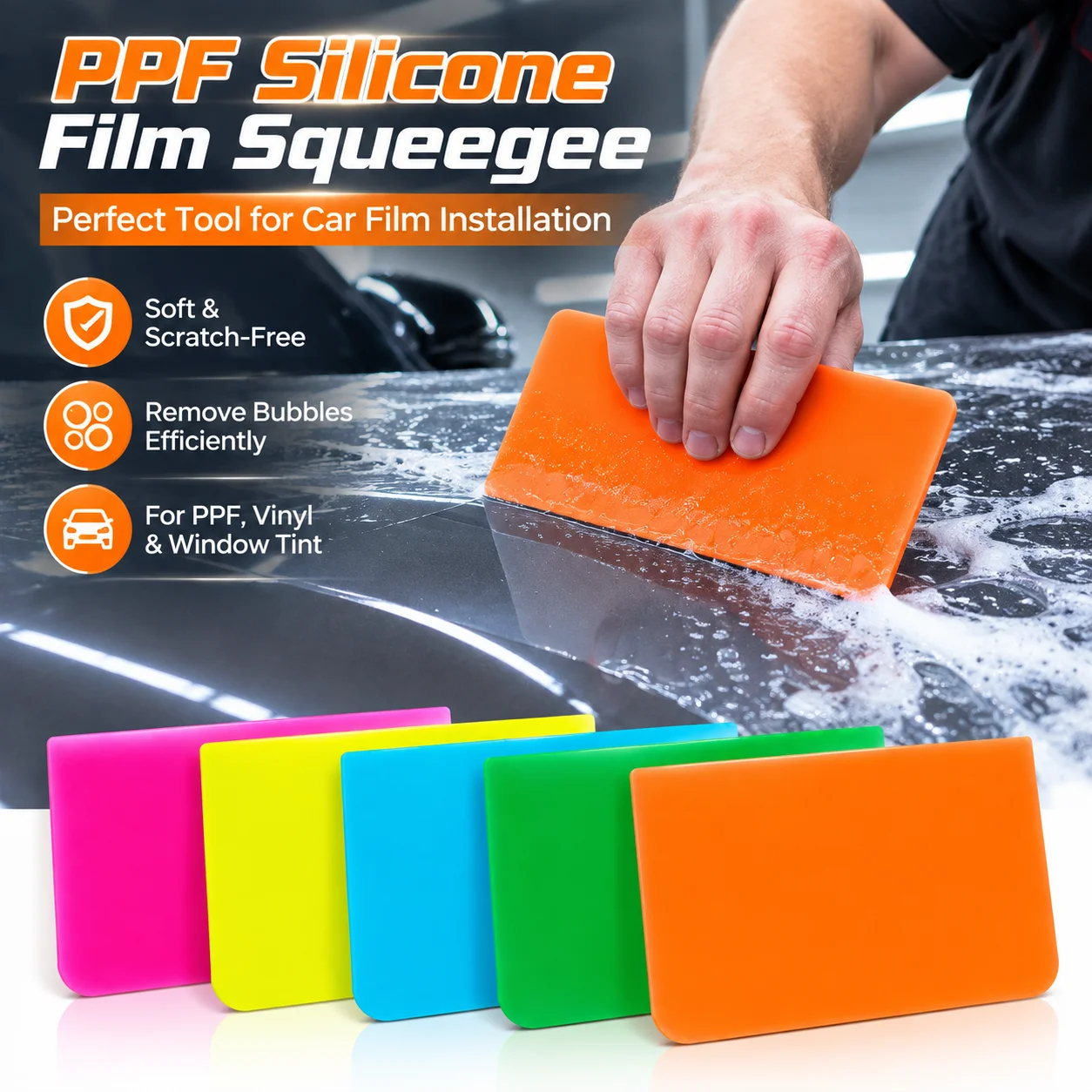 PPF Silicone Squeegee Car Wrap Tool Soft Flexible Vinyl Film Scraper Bubble Remover Window Tint Installation Tool