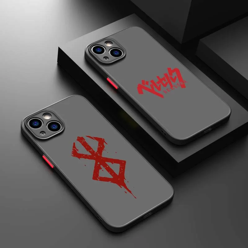 Anime Berserk Logo Hülle für Apple iPhone 17 16 15 14 13 12 11 X Max Pro Plus Mattierte Durchscheinende Handyhülle