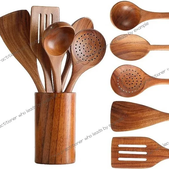 6/7-Piece Kitchenware Set Kitchen Tools, Cask Storage Cooking Spoon Stirring Spoon Acacia Teak Spoon
