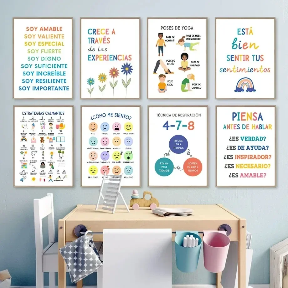 Psicología de esquina calmante española, arte de pared de salud Mental, carteles nórdicos e impresiones, pintura en lienzo para pared, imágenes, decoración del hogar