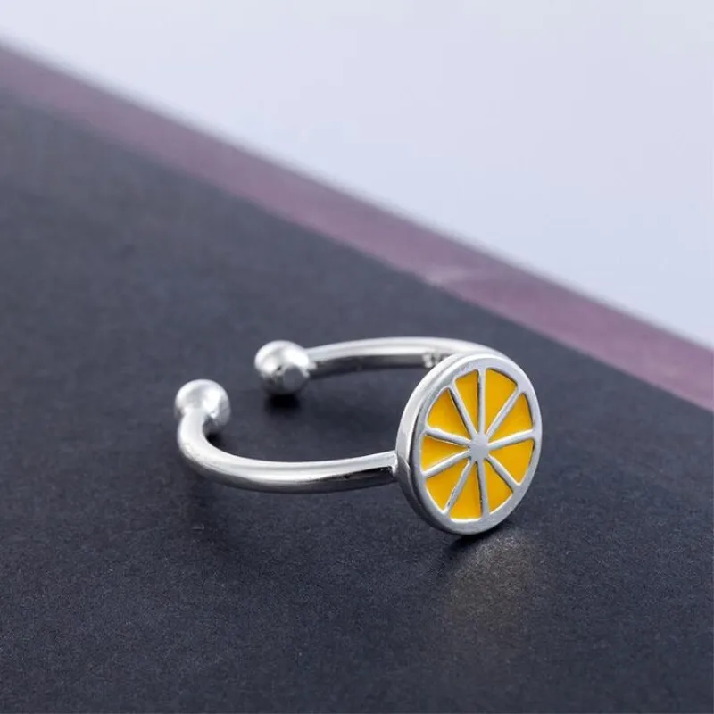 Women's 925 Sterling Silver Cute Lemon Orange Opening Ring