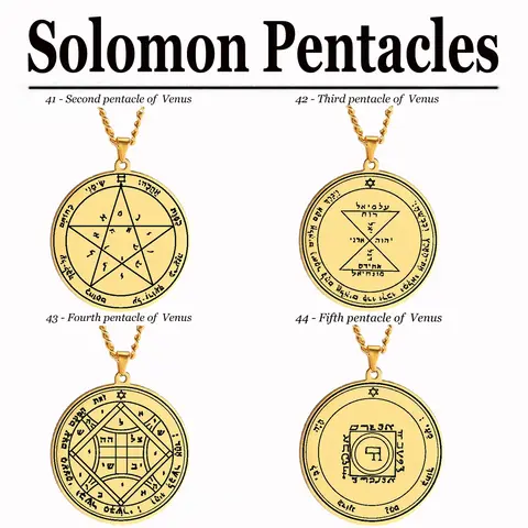 HLSS051-054 King Solomon Seal Venus Talisman Amulet Jewelry Pentacle Coin Medallion Stainless Steel Pendant Necklace